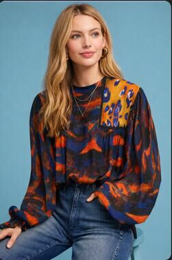 Anthropologie Blnk London Leopard Print Balloon Sleeve Peasant Blouse XS
